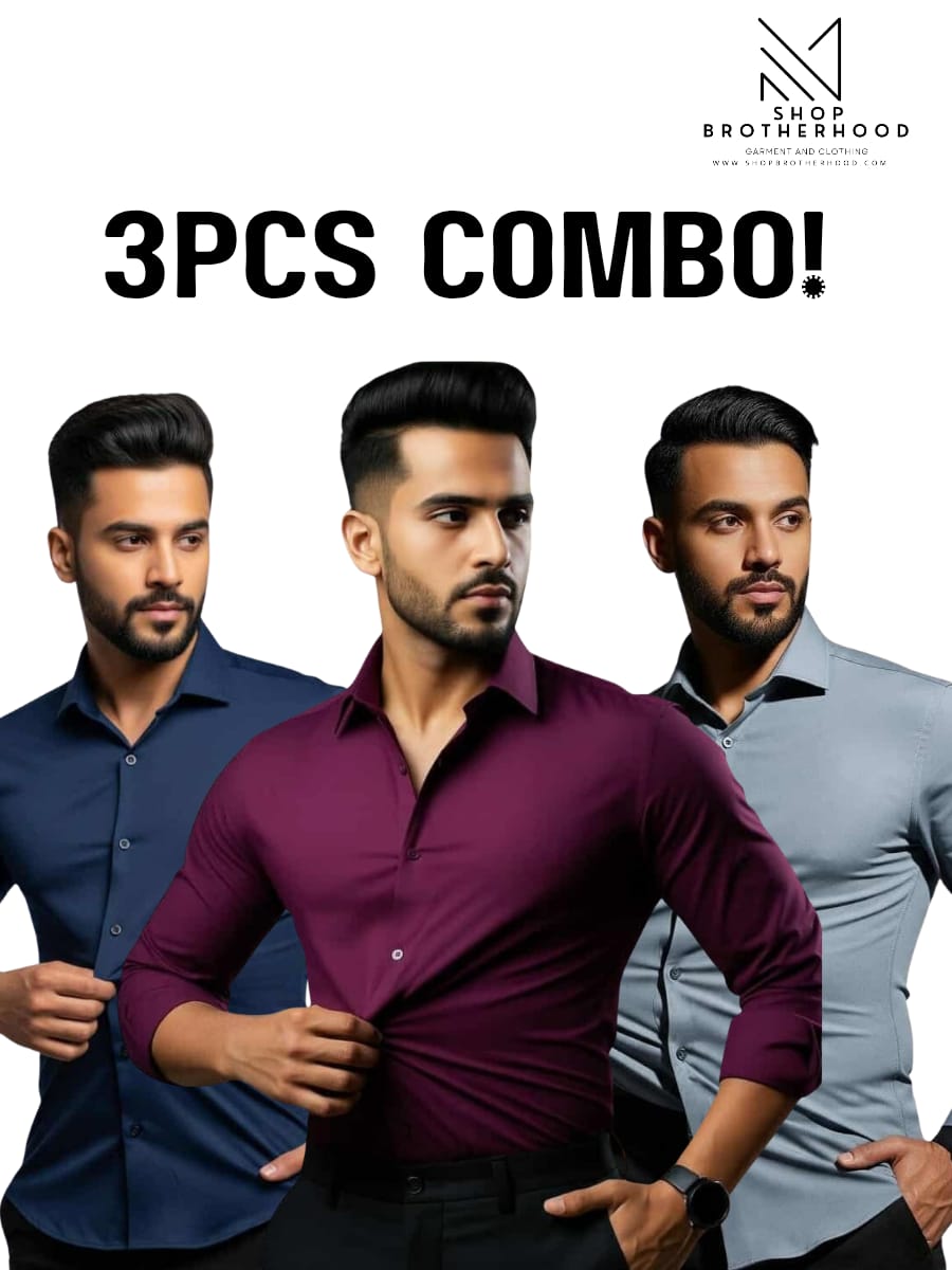 3 Pcs Formal Shirt Combo – Merron, Navy Blue, Sky Blue